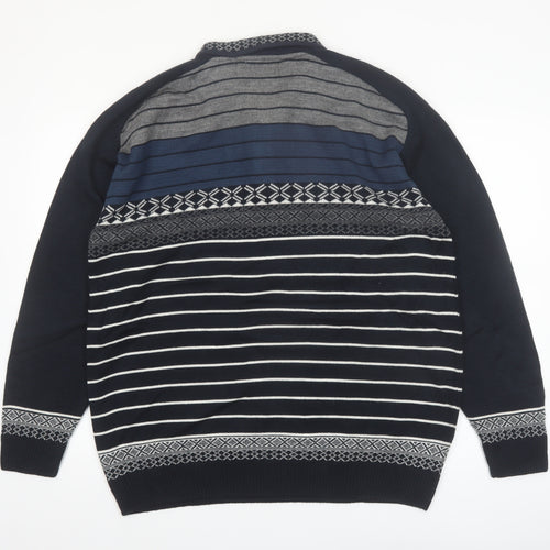 City Chic Men Blue 2XL 1/4 Zip Striped Knit Jumper