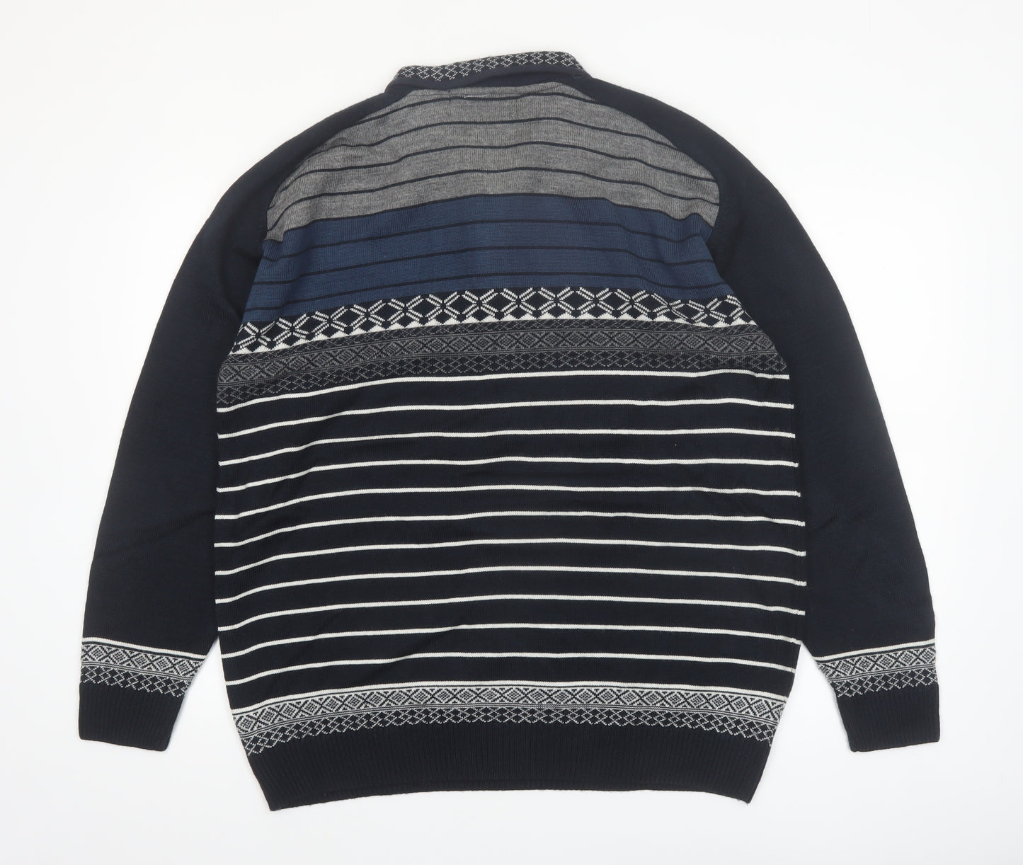 City Chic Men Blue 2XL 1/4 Zip Striped Knit Jumper