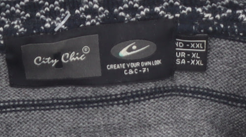 City Chic Men Blue 2XL 1/4 Zip Striped Knit Jumper