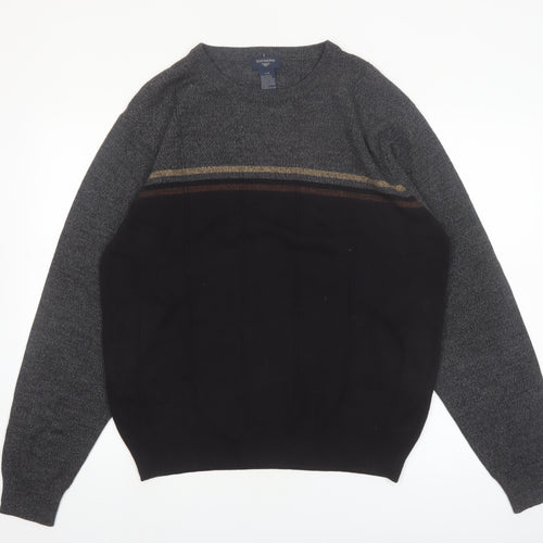 Dockers Men's Grey Acrylic Striped Crew Neck Pullover Jumper L