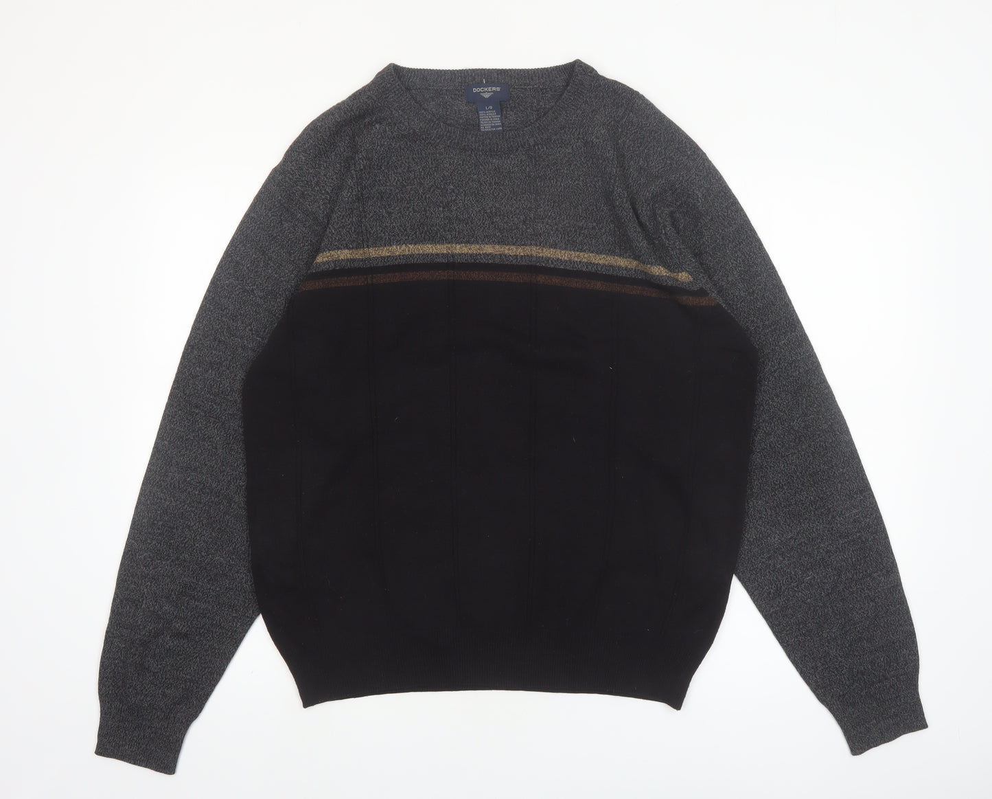 Dockers Men's Grey Acrylic Striped Crew Neck Pullover Jumper L