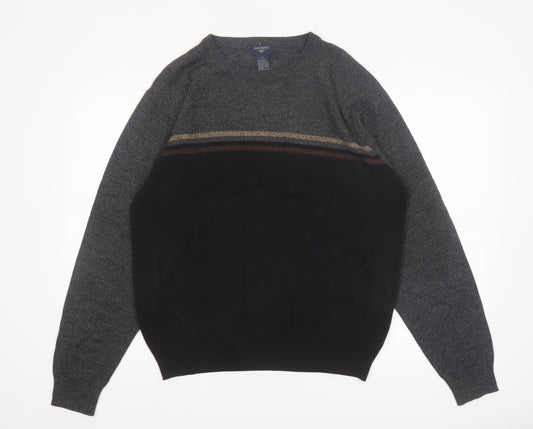 Dockers Men's Grey Acrylic Striped Crew Neck Pullover Jumper L