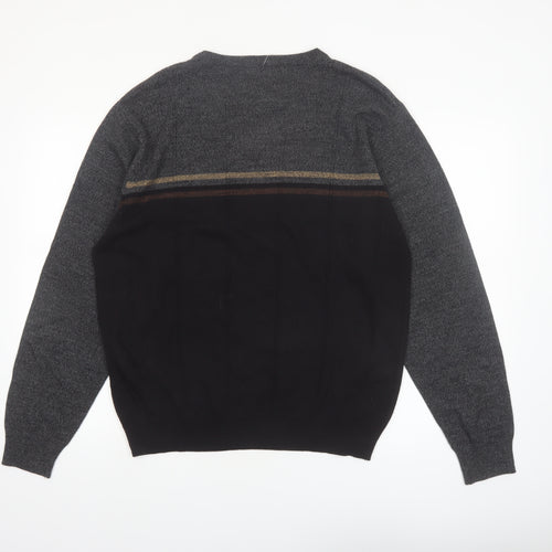 Dockers Men's Grey Acrylic Striped Crew Neck Pullover Jumper L
