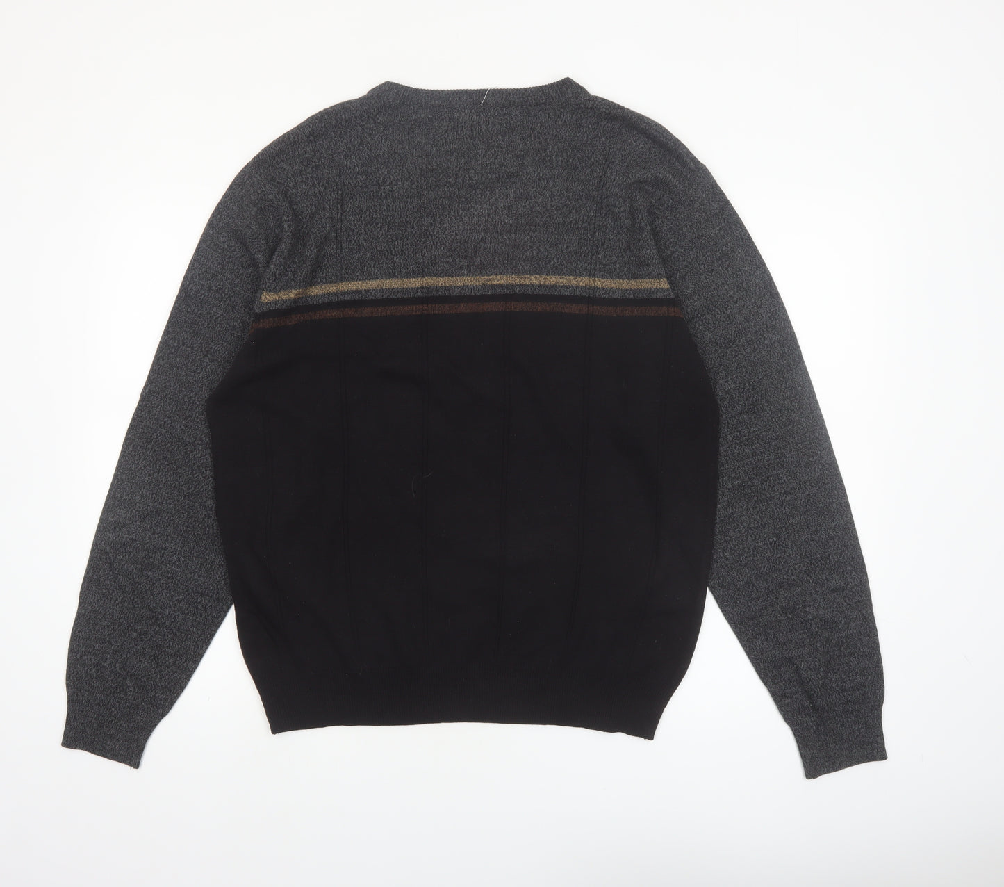 Dockers Men's Grey Acrylic Striped Crew Neck Pullover Jumper L