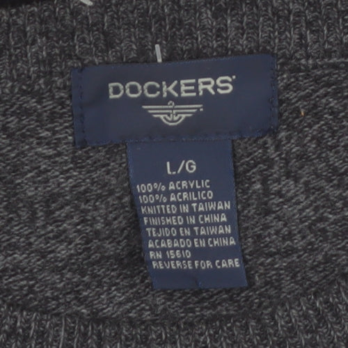 Dockers Men's Grey Acrylic Striped Crew Neck Pullover Jumper L
