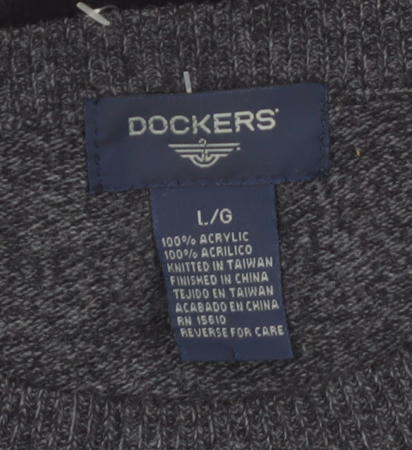 Dockers Men's Grey Acrylic Striped Crew Neck Pullover Jumper L