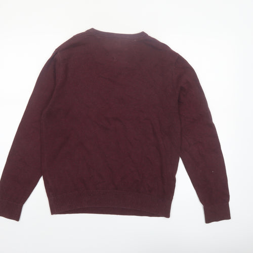 Tommy Hilfiger Men’s Red Argyle V-Neck Cotton Jumper XS