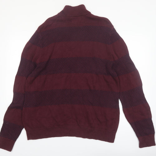 Chaps Men's Red Striped Cotton Half Zip Jumper Size L
