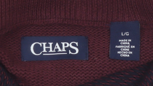 Chaps Men's Red Striped Cotton Half Zip Jumper Size L
