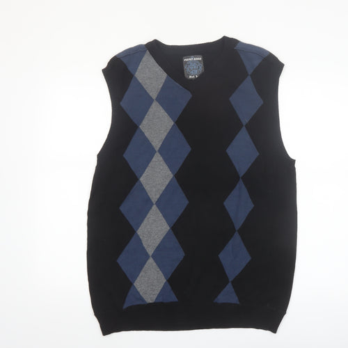 Point Zero Men’s Black Argyle Cotton Sleeveless V-Neck Vest Size L