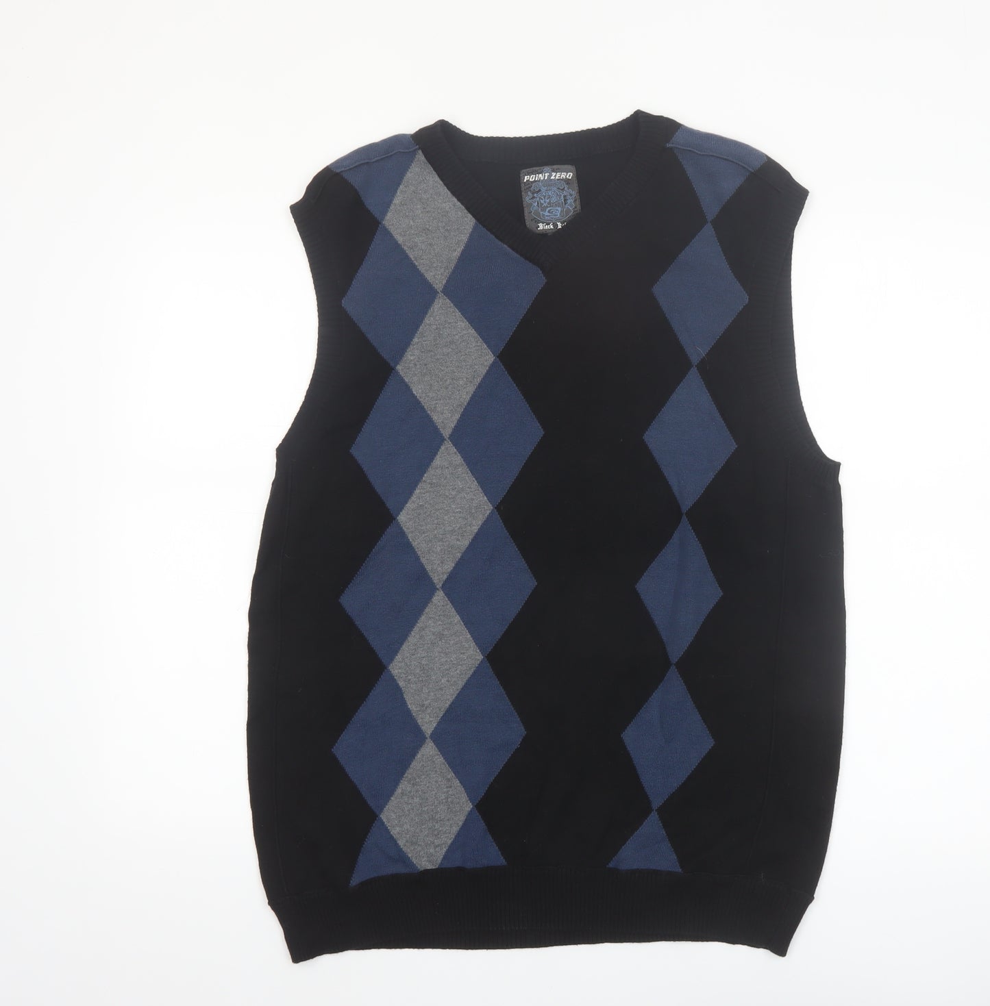 Point Zero Men’s Black Argyle Cotton Sleeveless V-Neck Vest Size L