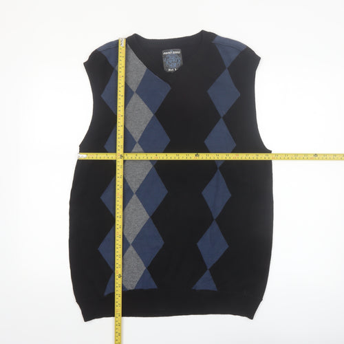 Point Zero Men’s Black Argyle Cotton Sleeveless V-Neck Vest Size L