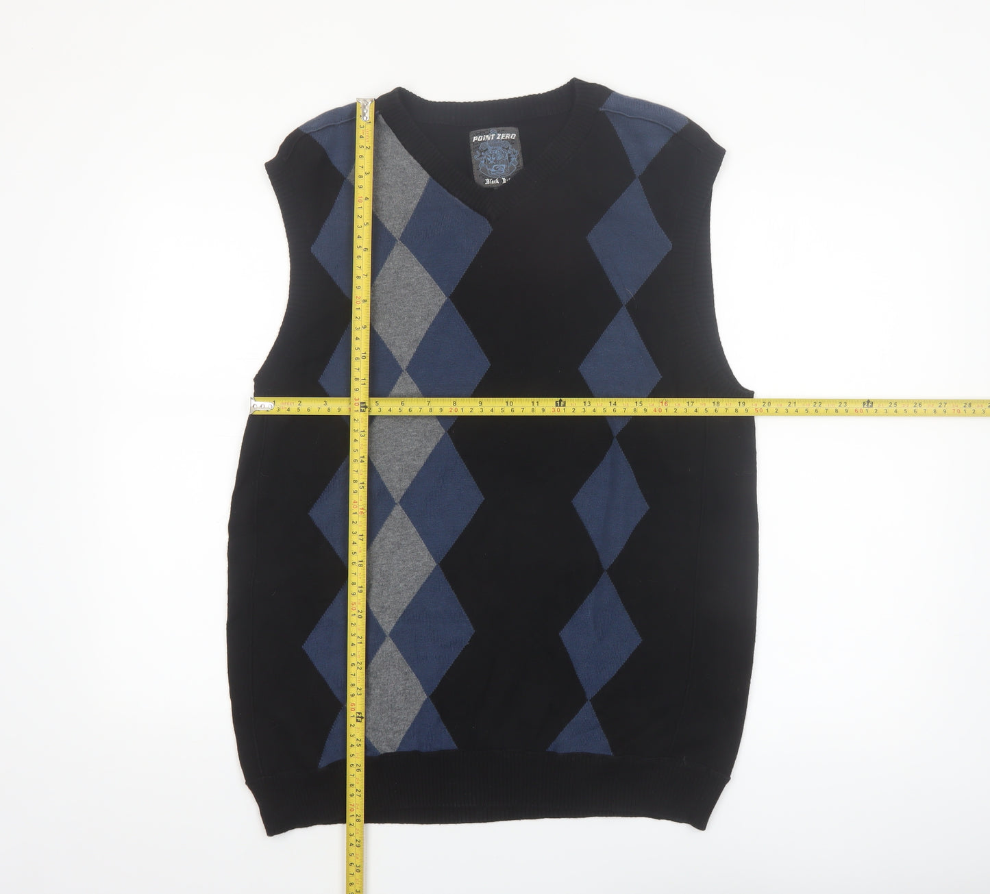 Point Zero Men’s Black Argyle Cotton Sleeveless V-Neck Vest Size L
