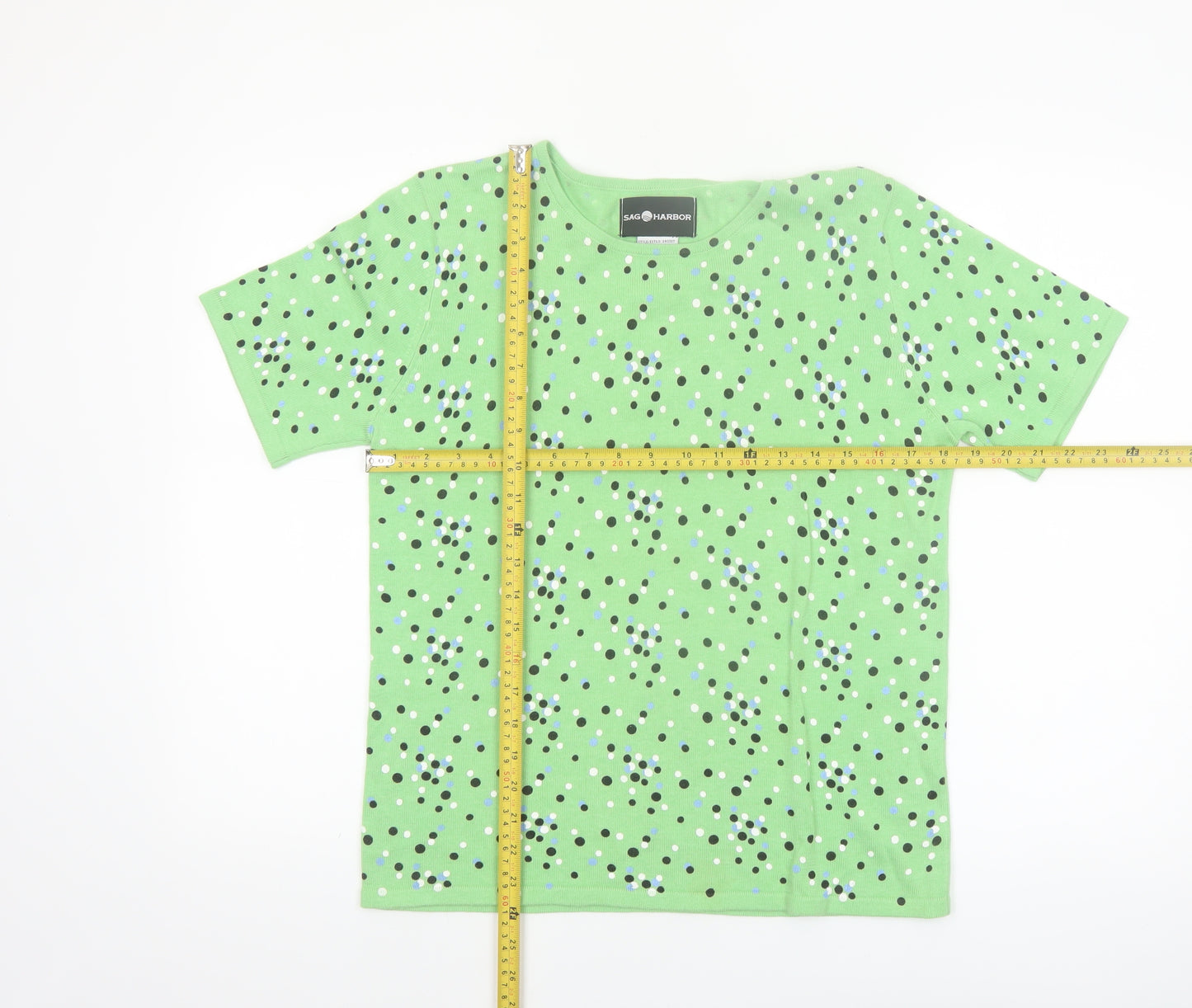 Sag Harbor Women's Green Polka Dot Cotton Blend Short Sleeve T-Shirt Size S