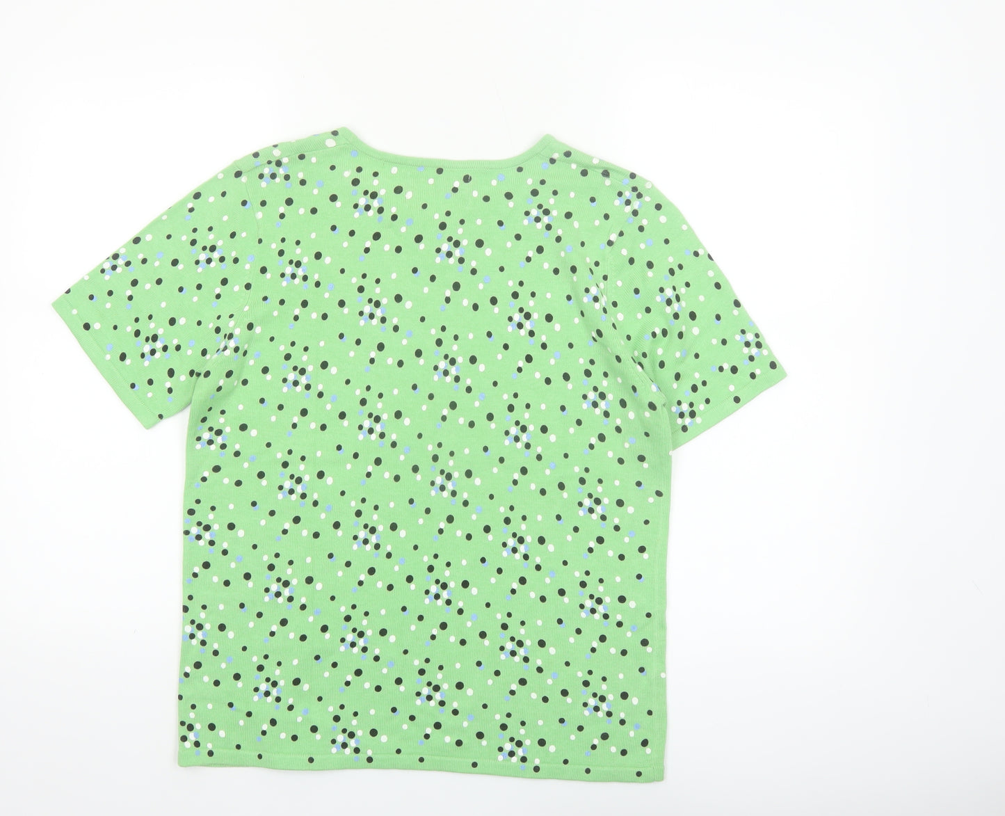 Sag Harbor Women's Green Polka Dot Cotton Blend Short Sleeve T-Shirt Size S