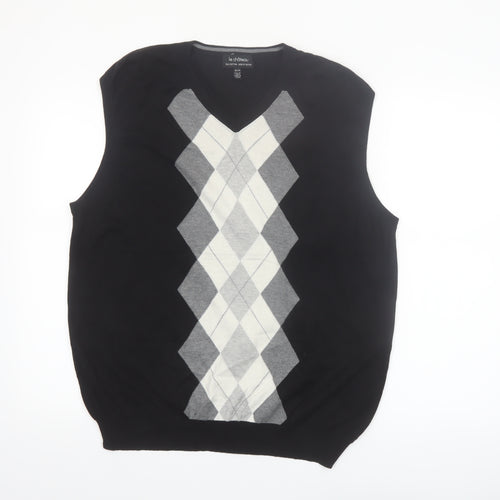 Le Château Men's Black Argyle Sleeveless Vest Jumper XL Silk Cotton