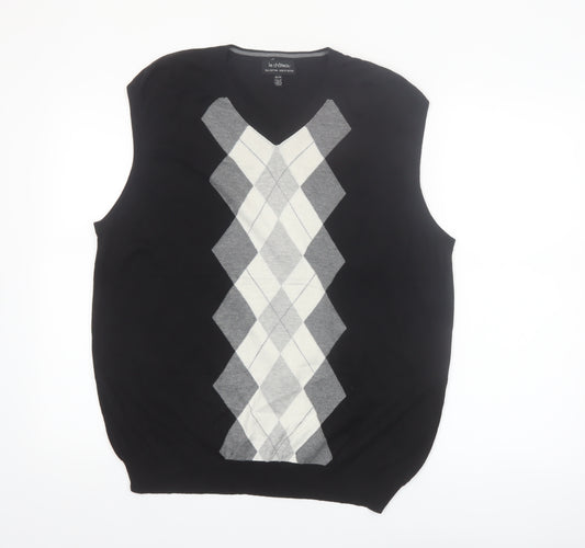 Le Château Men's Black Argyle Sleeveless Vest Jumper XL Silk Cotton