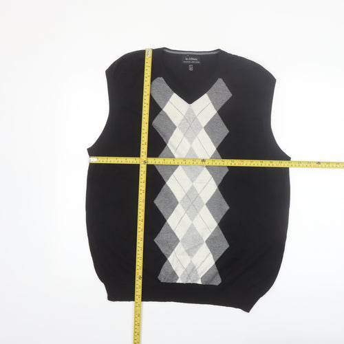 Le Château Men's Black Argyle Sleeveless Vest Jumper XL Silk Cotton