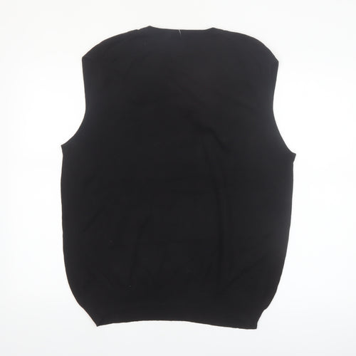 Le Château Men's Black Argyle Sleeveless Vest Jumper XL Silk Cotton