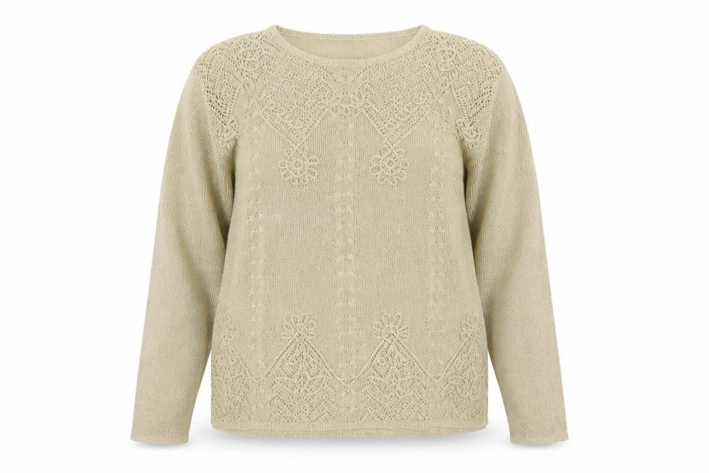 Front view of Style de Paris Women's Beige Knit jumper, size M