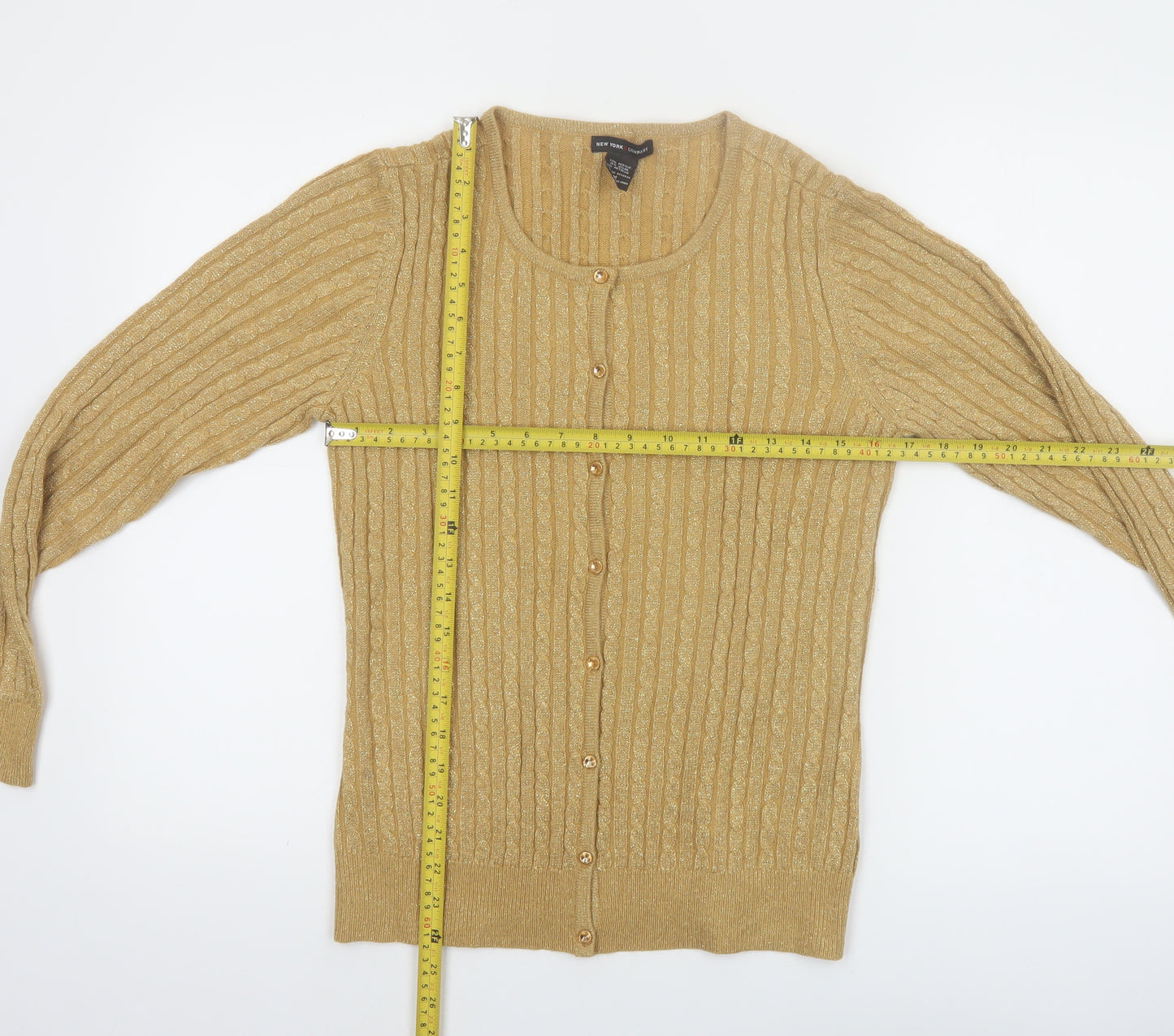New York & Company Women’s Gold Cable-Knit Cardigan M