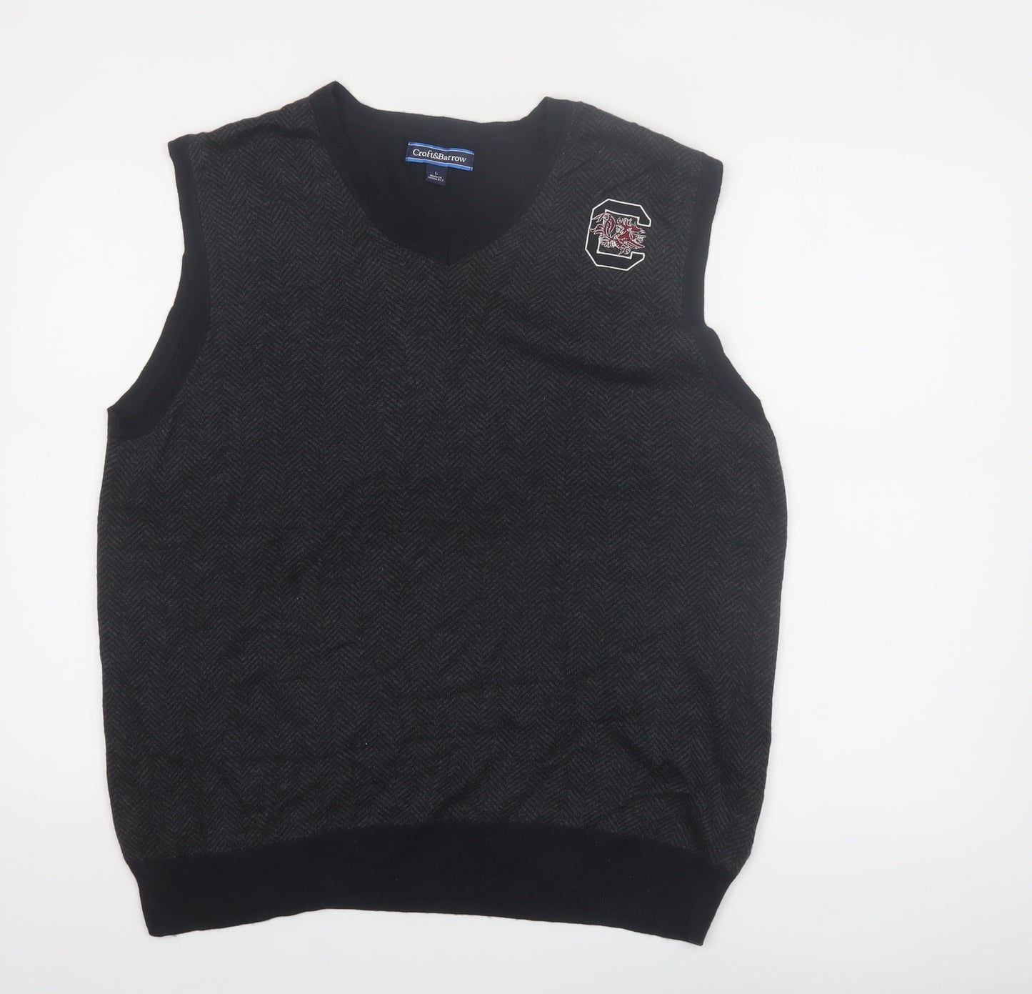 Croft & Barrow Men's Black Herringbone V-Neck Knit Vest Size L