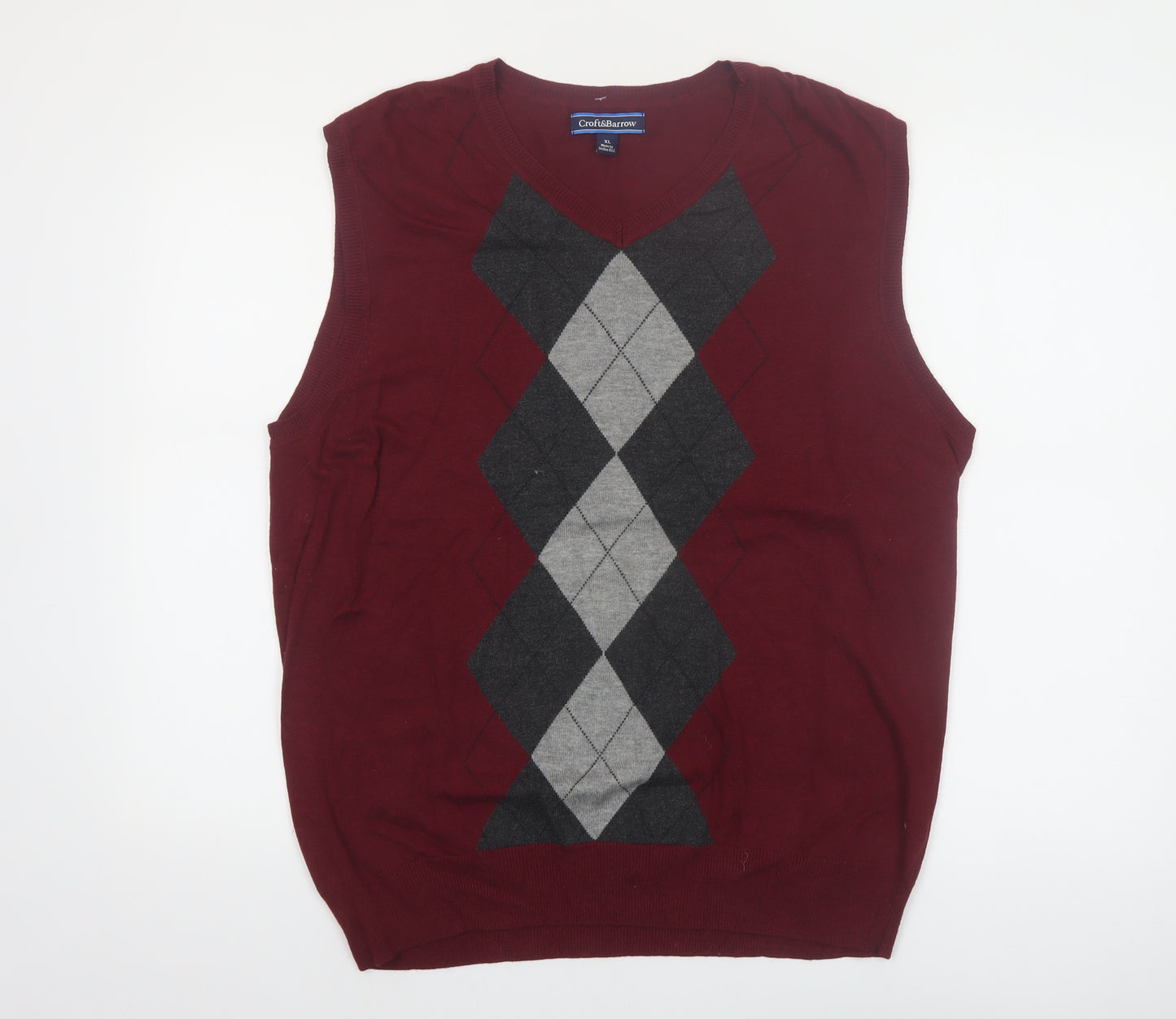Croft & Barrow Men's Red Argyle Sleeveless V-Neck Knit Vest XL