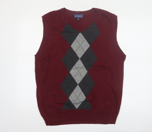 Croft & Barrow Men's Red Argyle Sleeveless V-Neck Knit Vest XL