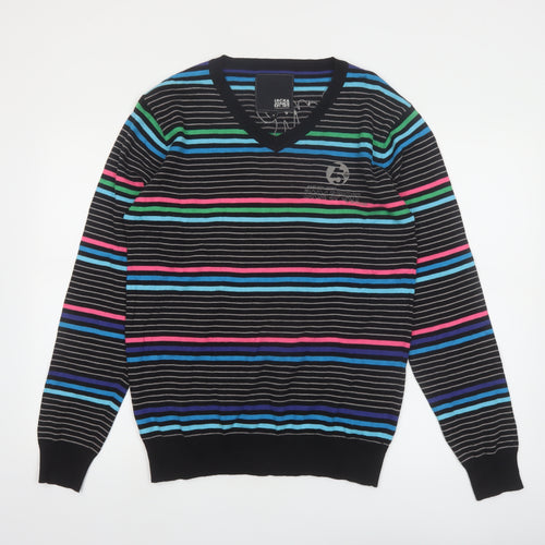 Jack & Jones Mens Multicoloured Stripe V-Neck Cotton Jumper M