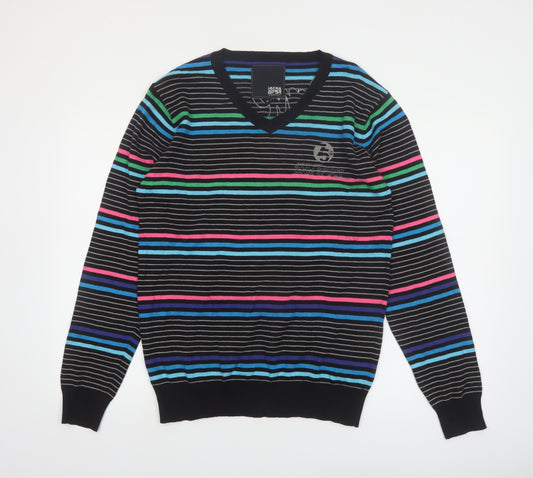 Jack & Jones Mens Multicoloured Stripe V-Neck Cotton Jumper M