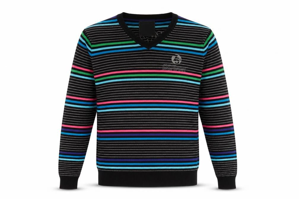 Jack & Jones Mens Multicoloured Stripe V-Neck Cotton Jumper M