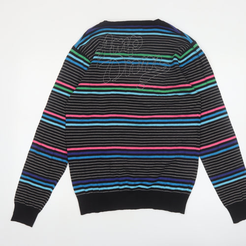 Jack & Jones Mens Multicoloured Stripe V-Neck Cotton Jumper M