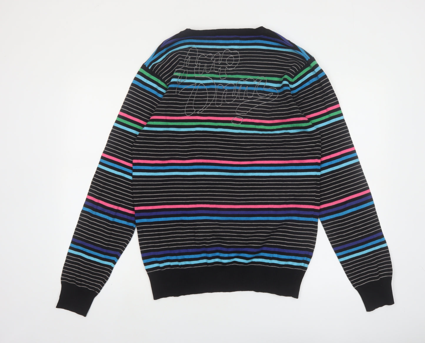Jack & Jones Mens Multicoloured Stripe V-Neck Cotton Jumper M