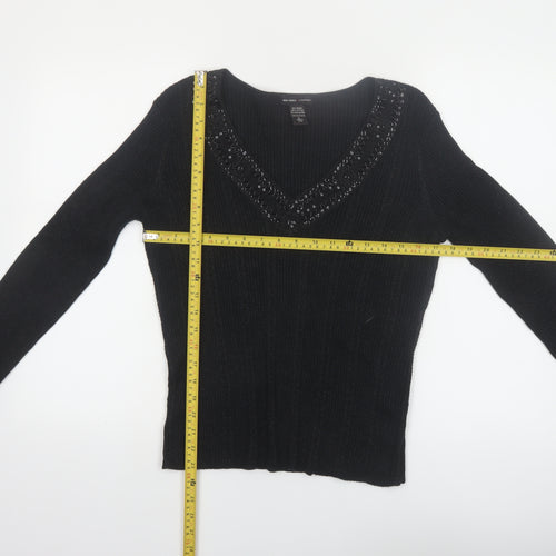 New York & Company Women’s Black Beaded V-Neck Knit Jumper Size L