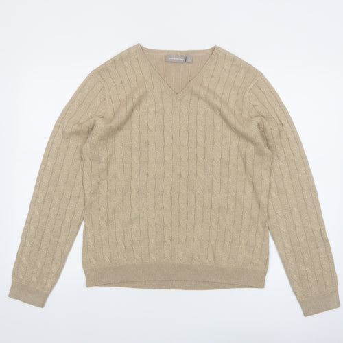 Croft & Barrow Women's Beige Cable Knit V-Neck Pullover Jumper L