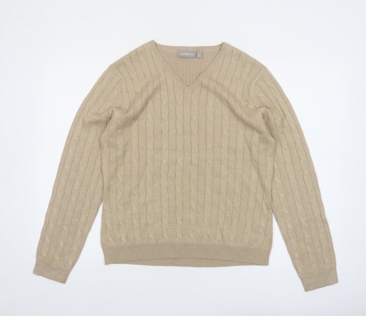 Croft & Barrow Women's Beige Cable Knit V-Neck Pullover Jumper L