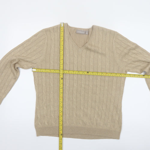 Croft & Barrow Women's Beige Cable Knit V-Neck Pullover Jumper L