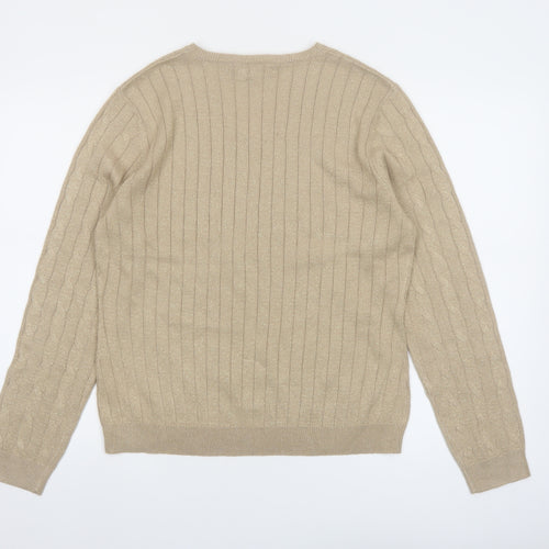Croft & Barrow Women's Beige Cable Knit V-Neck Pullover Jumper L