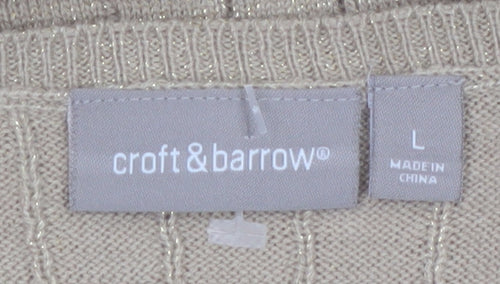 Croft & Barrow Women's Beige Cable Knit V-Neck Pullover Jumper L