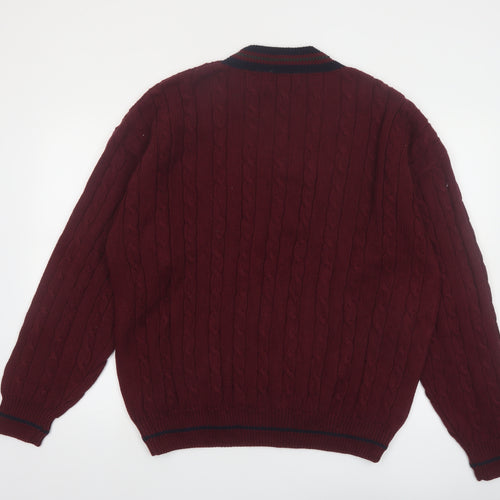 Roundtree & Yorke Men's Red Cable-Knit V-Neck Cotton Jumper XL