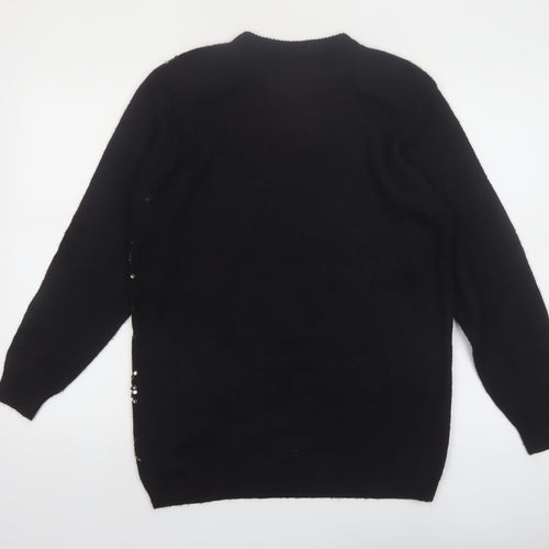 Alfred Dunner Women Black Petite M Sequin Argyle Pullover Jumper