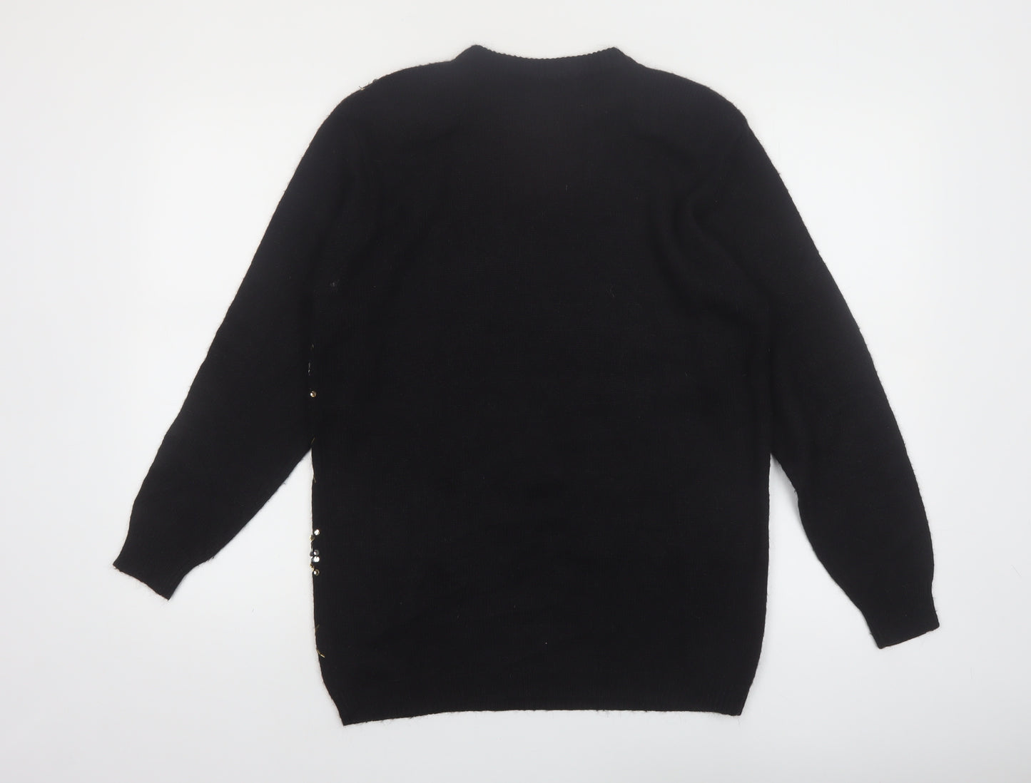 Alfred Dunner Women Black Petite M Sequin Argyle Pullover Jumper