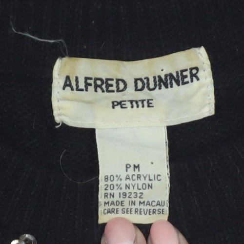 Alfred Dunner Women Black Petite M Sequin Argyle Pullover Jumper