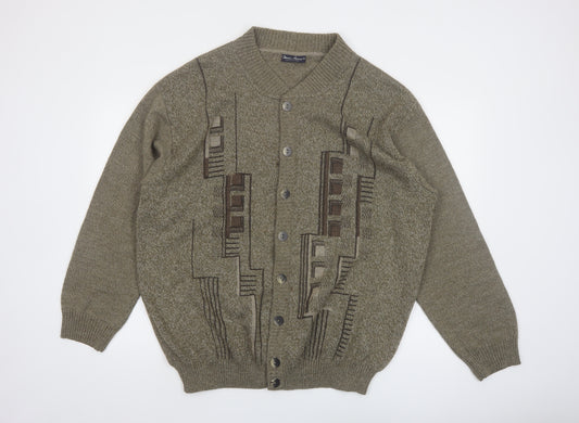 Marc René Men's Brown Geometric Wool Blend Cardigan XL