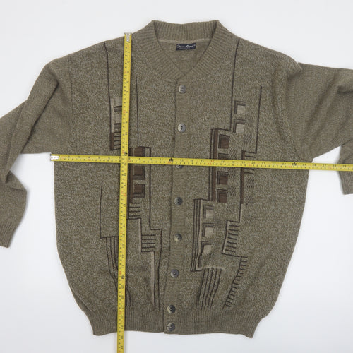 Marc René Men's Brown Geometric Wool Blend Cardigan XL