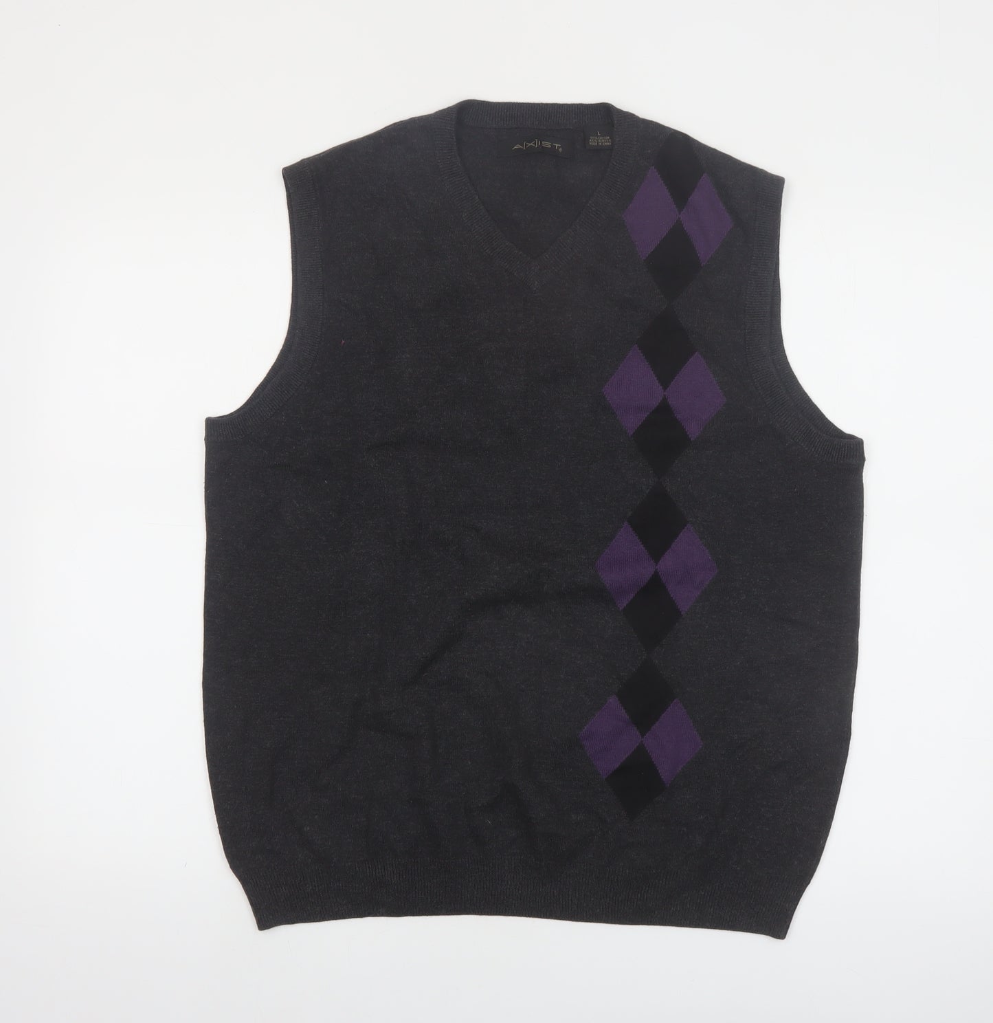 A|X|IST Men's Grey Argyle Sleeveless V-Neck Knit Vest L