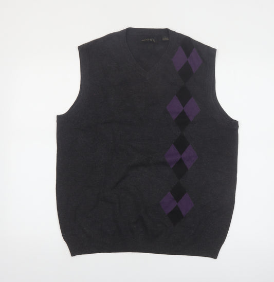 A|X|IST Men's Grey Argyle Sleeveless V-Neck Knit Vest L