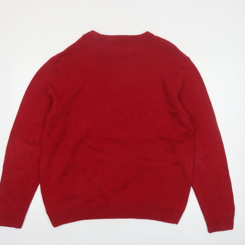 Chaps Men’s Red Cotton Crew Neck Pullover Jumper Size L