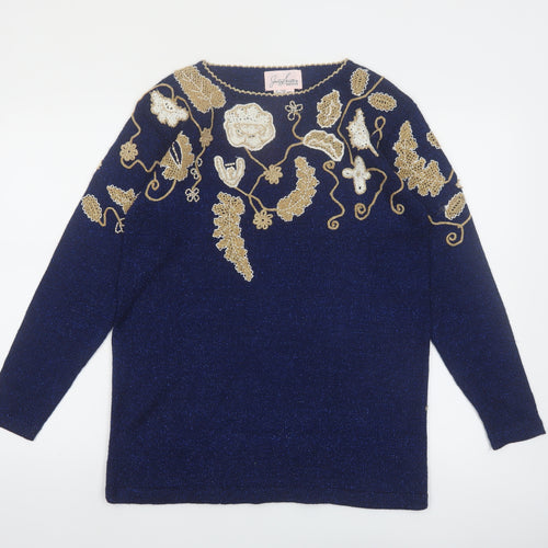 Jaclyn Smith Petite Women's Blue Beaded Pullover Jumper M
