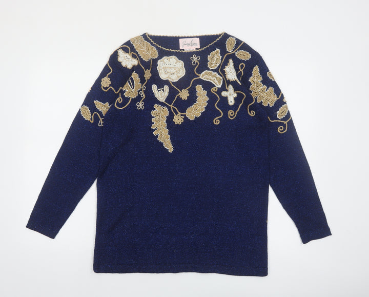 Jaclyn Smith Petite Women's Blue Beaded Pullover Jumper M